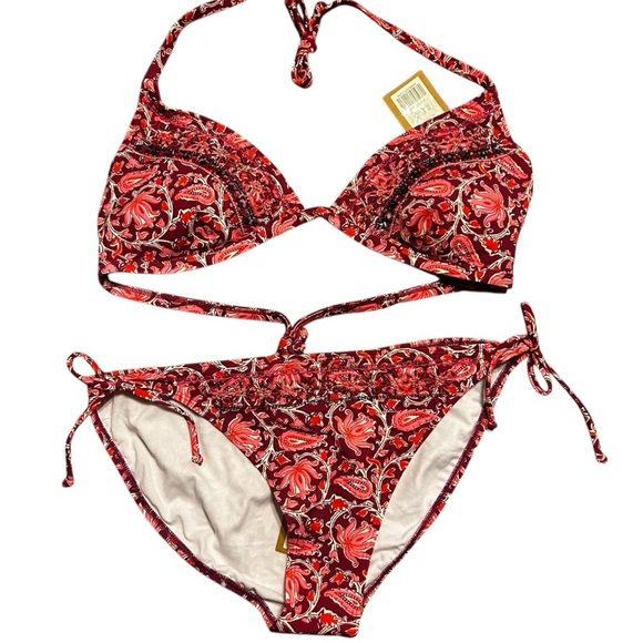 Boden women’s bikini Beaded pink red Embellished set US 14 NWT paisley floral - Picture 3 of 5